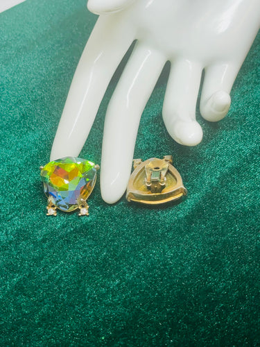 Watermelon AB Rhinestone Clip On Earrings